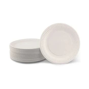 Хартиени чинии от 200 броя за Еднократна употреба Бели Чинии 18 см, посуда и прибори за партита, Екологично Чист, биоразлагаемая