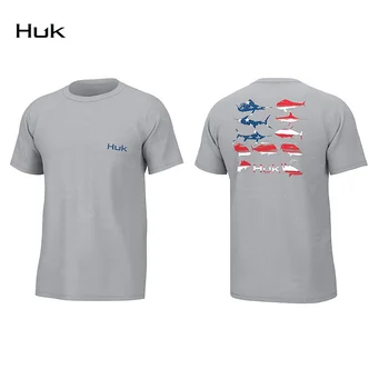 Тениска HUK Против Uv с къс ръкав, Дишащи облекла за риболов, бързо съхнещи върхове със защита от ултравиолетови лъчи за активна почивка, върхове