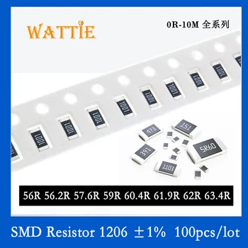 SMD резистор 1206 1% 56R 56,2 R 57,6 R 59R 60,4 R 61,9 R 62R 63,4 R 100 бр./лот микросхемные резистори 1/4 W 3,2 мм * 1,6 мм
