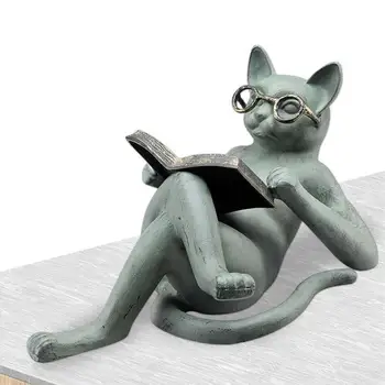 Литературна статуя на котката в градината, Литература за четене, Статуята на котката в градината, Очила, Украшение и за офис, Украса за дома, Украса на подарък